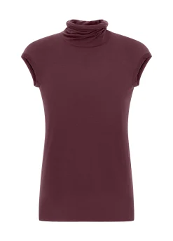Fashion DEHA Cashmere Blend High Neck T-Shirt Red Tibetan Red