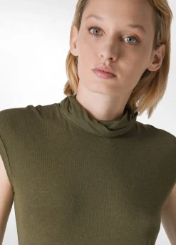 Cheap DEHA Cashmere Blend High Neck T-Shirt Green Olive Green