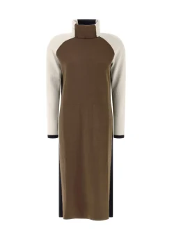 Store DEHA Color Block Knitted Dress Brown Biscuit Brown