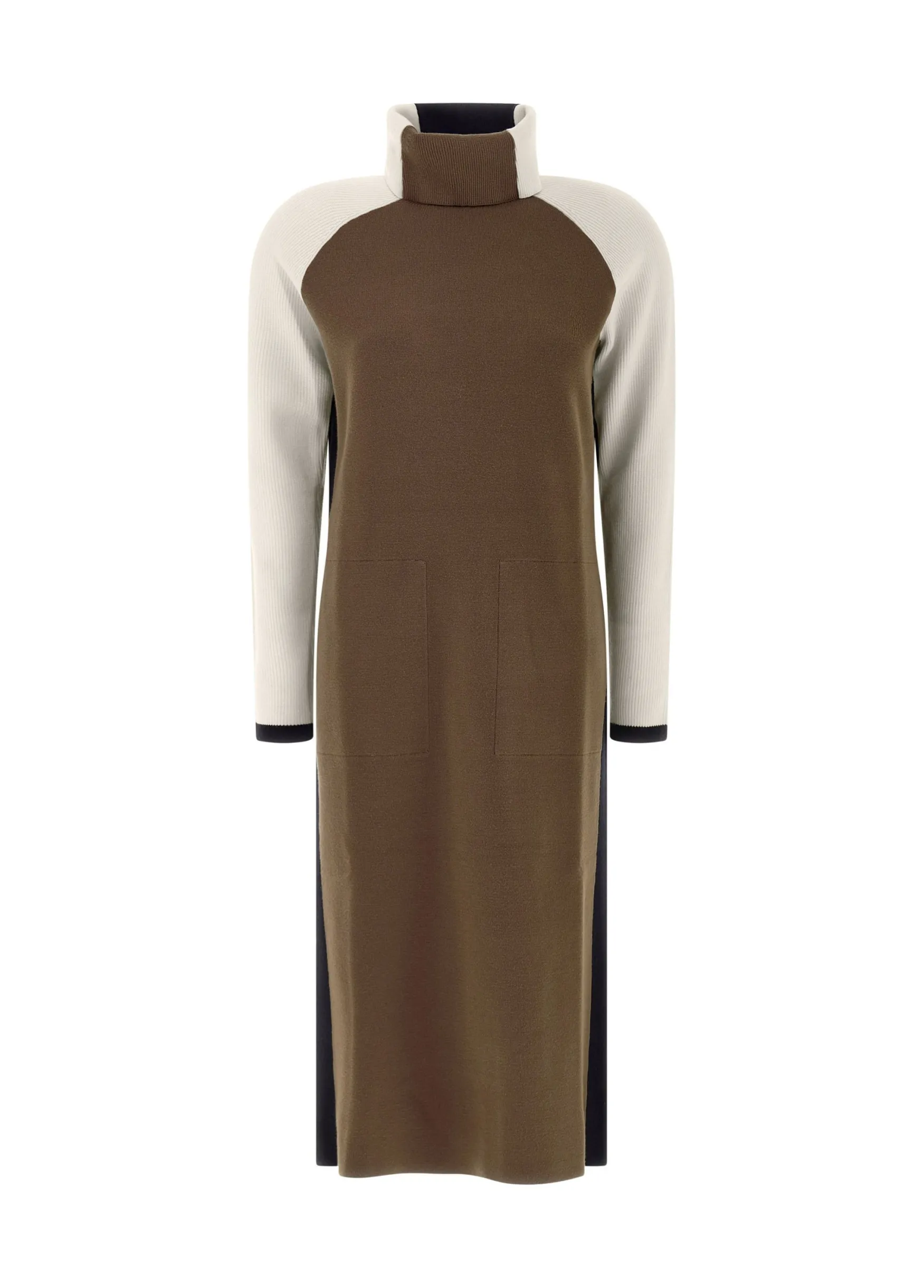 Store DEHA Color Block Knitted Dress Brown Biscuit Brown