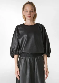 New DEHA Combined Faux Leather Sweatshirt Black
