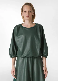 Clearance DEHA Combined Faux Leather Sweatshirt Green Forest Green