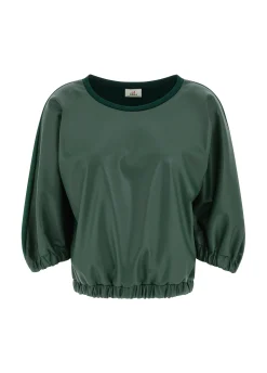 Clearance DEHA Combined Faux Leather Sweatshirt Green Forest Green