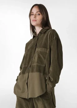 Discount DEHA Corduroy Combined Shirt Green Olive Green
