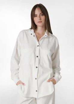Hot DEHA Corduroy Combined Shirt White Milk White