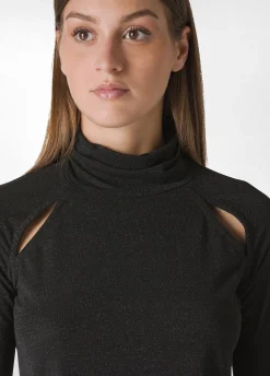 Outlet DEHA Cut-Out Lurex T-Shirt Black