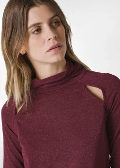 Clearance DEHA Cut-Out Lurex T-Shirt Red Bordeaux