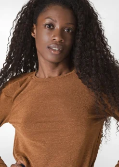Clearance DEHA Lurex Long Sleeves T-Shirt Brown Bronzo