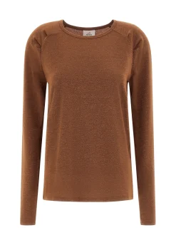 Clearance DEHA Lurex Long Sleeves T-Shirt Brown Bronzo