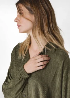 Discount DEHA Soft Velvety Corduroy Shirt Green Olive Green