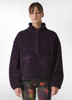 Discount DEHA Teddy Half Zip Sweatshirt Purple Aubergine Violet