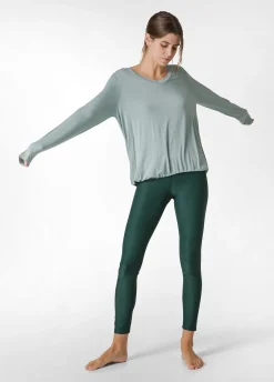 Shop DEHA Yoga Long Sleeve Viscose Top Green Sage Green